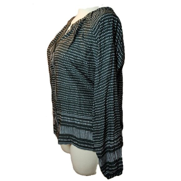 Sandwich Green White Dot Stripe Blouse Size 12 Lightweight Long Sleeve V-Neck - Picture 3 of 10